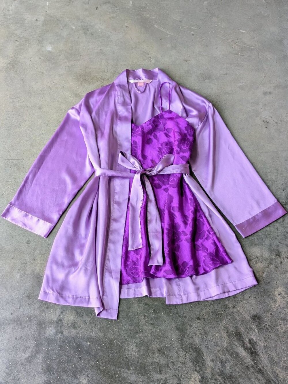 Vintage Victoria's Secret Purple Satin Robe and Jacquard Chemise Slip Bundle